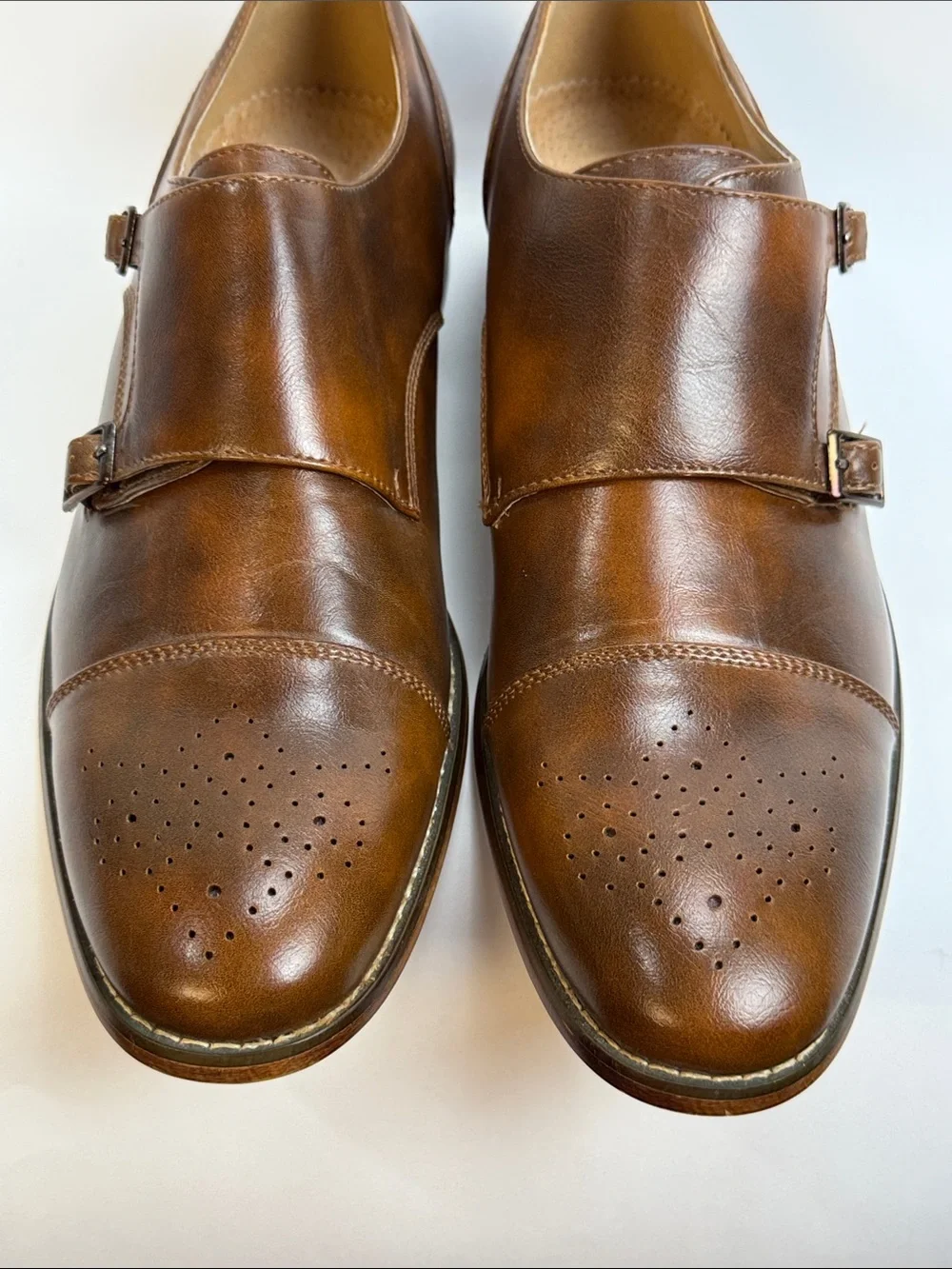 Gino Vitale Men's Brown Leather Double Monk Strap Dress Shoes NWOT 10.5